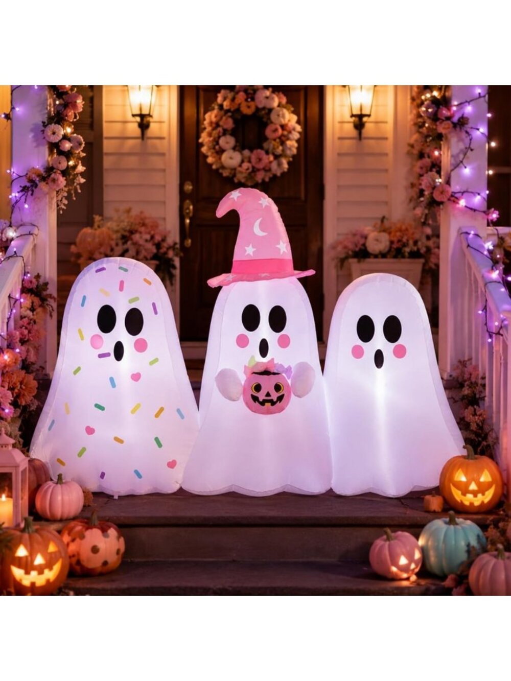 6ft Tall Pink Halloween Inflatable Ghost - Pastel Outdoor Decoration for Yard